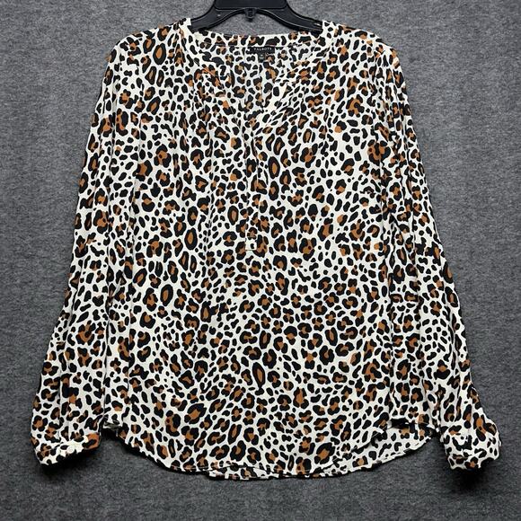 Talbots Tops - Talbots Blouse Size Medium Abstract Cheetah Print Button Front Roll Tab Mob Wife